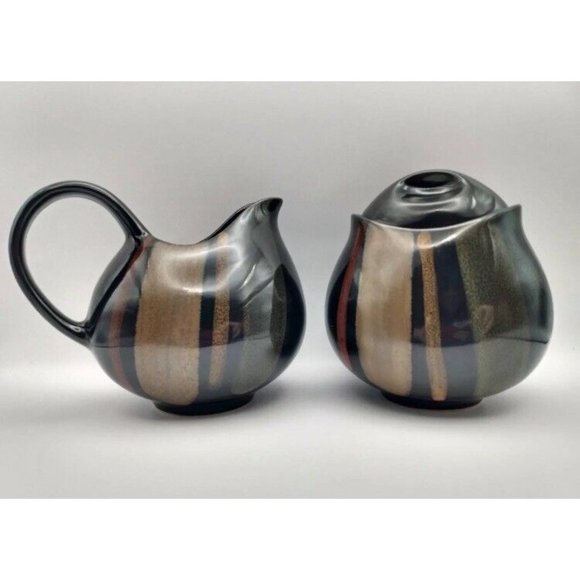 Sango Avanti Black #4721 Creamer & Sugar Bowl with Lid‎ Ceramic Pottery Set NWOT - Picture 5 of 10